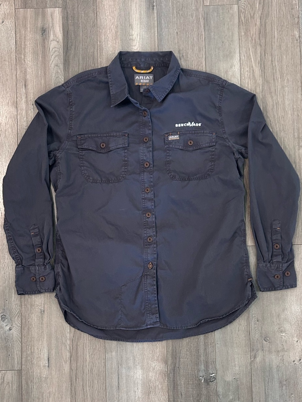 Ariat Dark Navy Rebar Work Shirt with Yellow Loop Detail